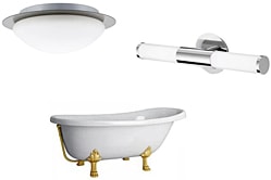 Основоположним варіантом для ванної кімнати стане вибір вологозахищених світильників