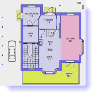 Для відпочинку планування будинку 9х9 предусмотрівает дві спальні, розташовані на другому поверсі